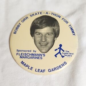 Bobby Orr Skate-A-Thon For Timmy Button 1970s Pinback 3" Pin Very Rare